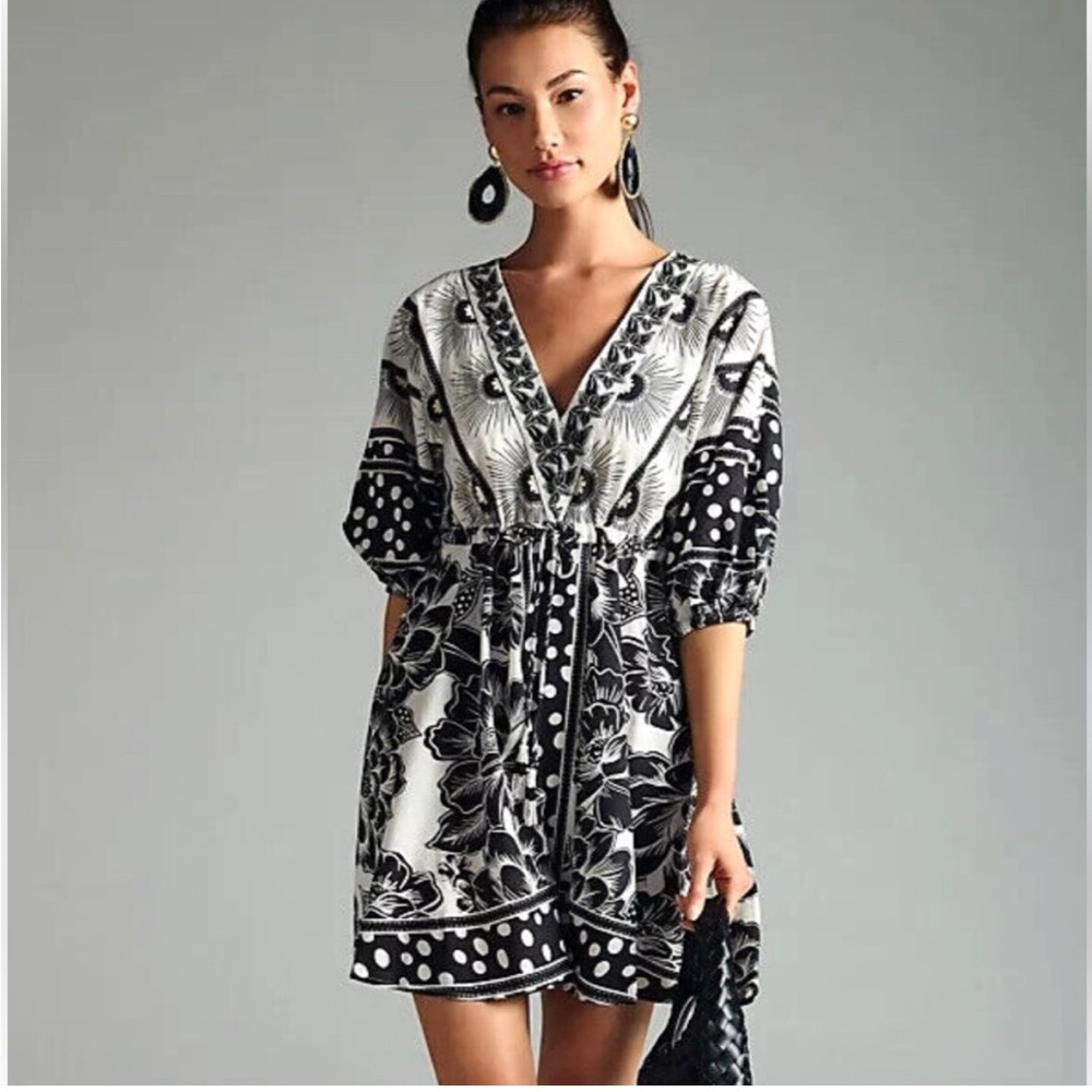 FARM Rio Black and White Floral Mini Dress